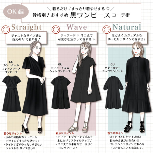 骨格タイプで全然違う!「選んではいけない太見え黒ワンピース」vs「着やせ黒ワンピース」