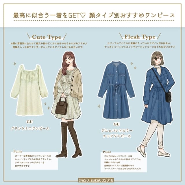 最高に似合う1着をGET♡【4つの顔タイプ別】GUおすすめ春ワンピース