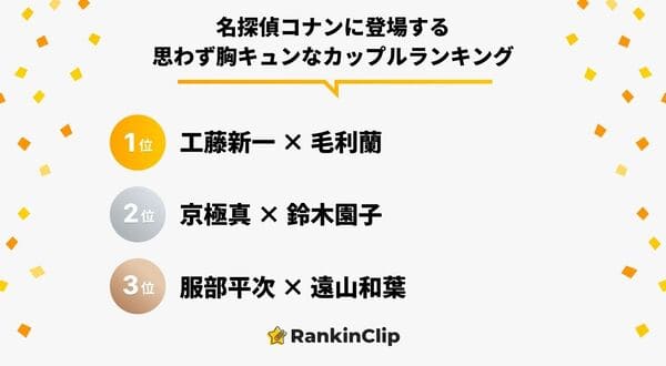 『名探偵コナン』に登場する思わず胸キュンなカップルランキング
