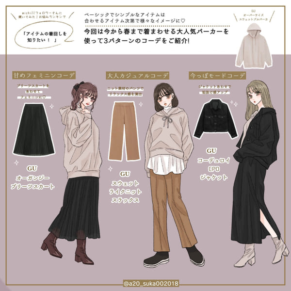 人気のGUパーカーどう着まわす?今すぐマネしたい!春のおすすめ着回し3style